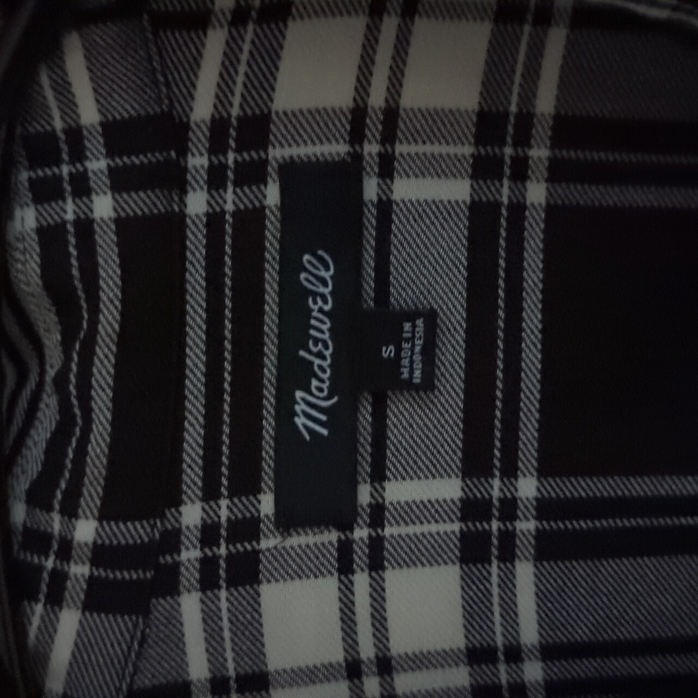 Madewell Black & White Plaid Short Sleeve Button Down Shirt Size Small - Picture 4 of 6